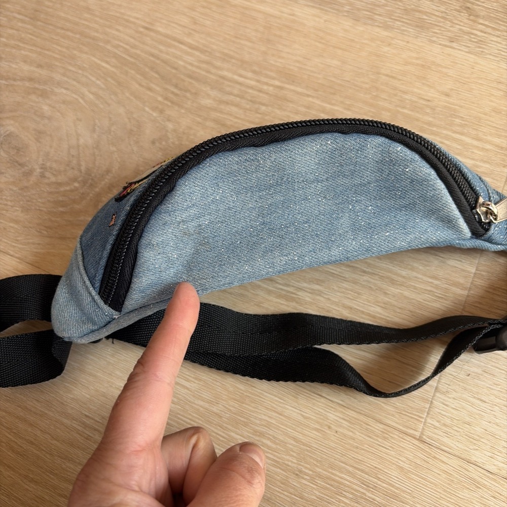 Y2K Denim Fanny Pack Alien Rainbow Waist Bag Festival Kawaii Belt Bag Patches - Picture 11 of 12